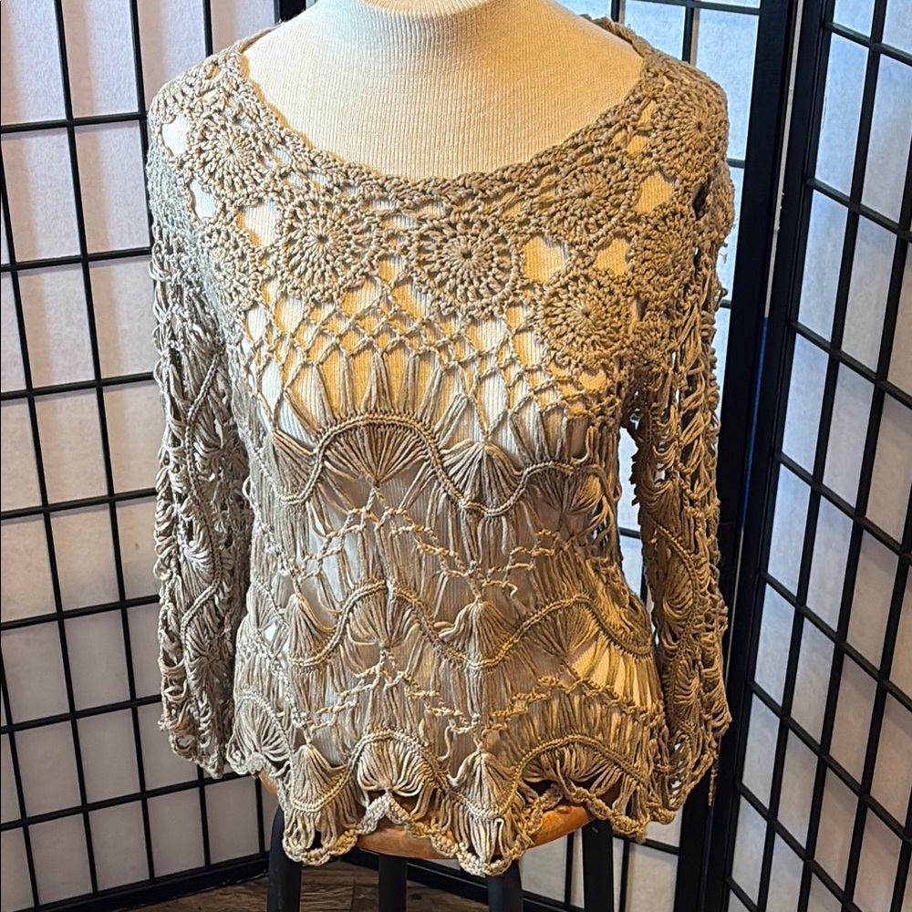 Elegant Crochet Tan Women's Top